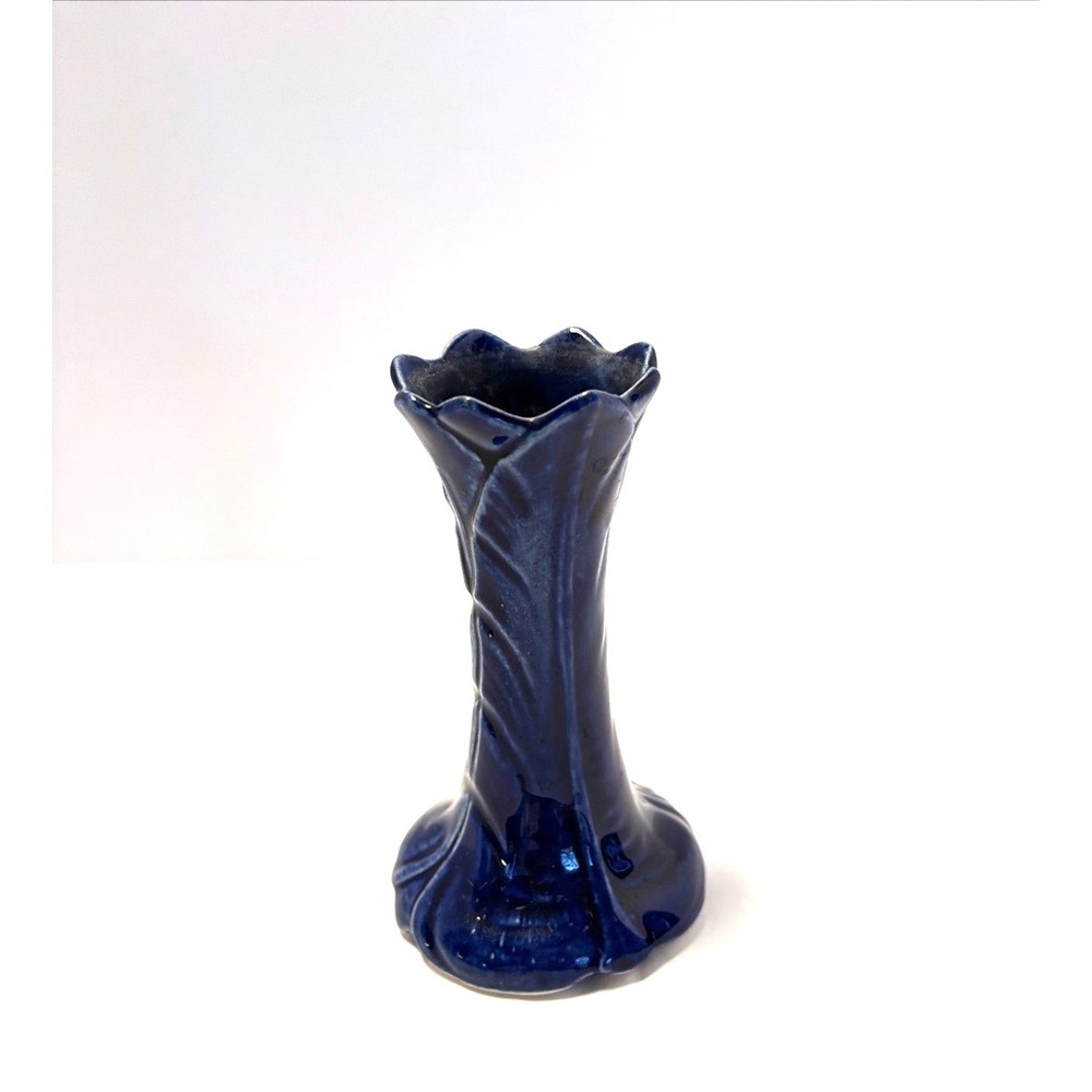 MCM Bud Vase Deep Cobalt Glazed Pottery Retro Decorative Unbranded Marked